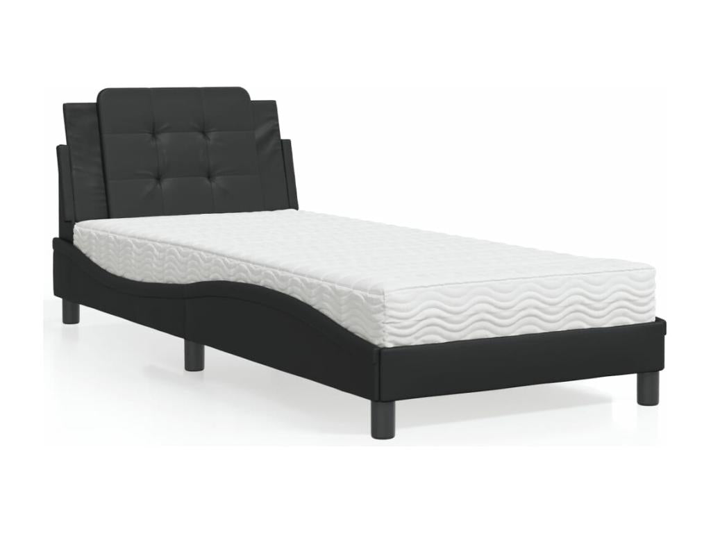 Lit avec matelas noir 90x190 cm en similicuir - Article