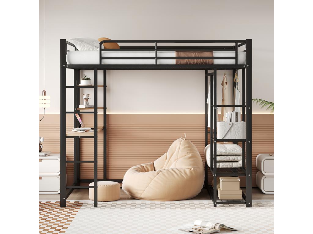 Lit avec rangement intégré noir 140x200 cm - Article