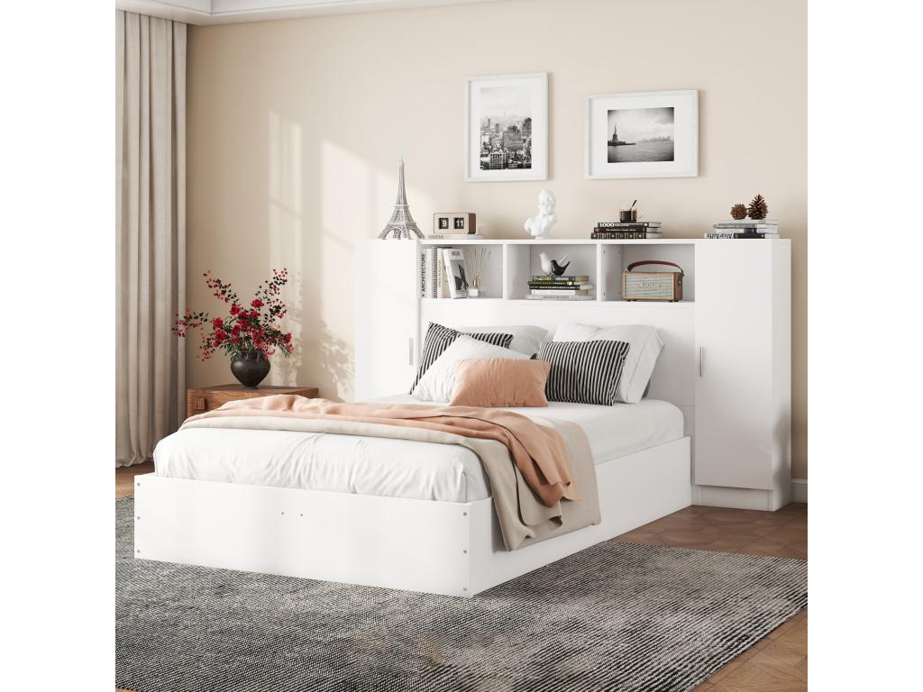 Lit 140x200cm avec rangement intégré, blanc - Article