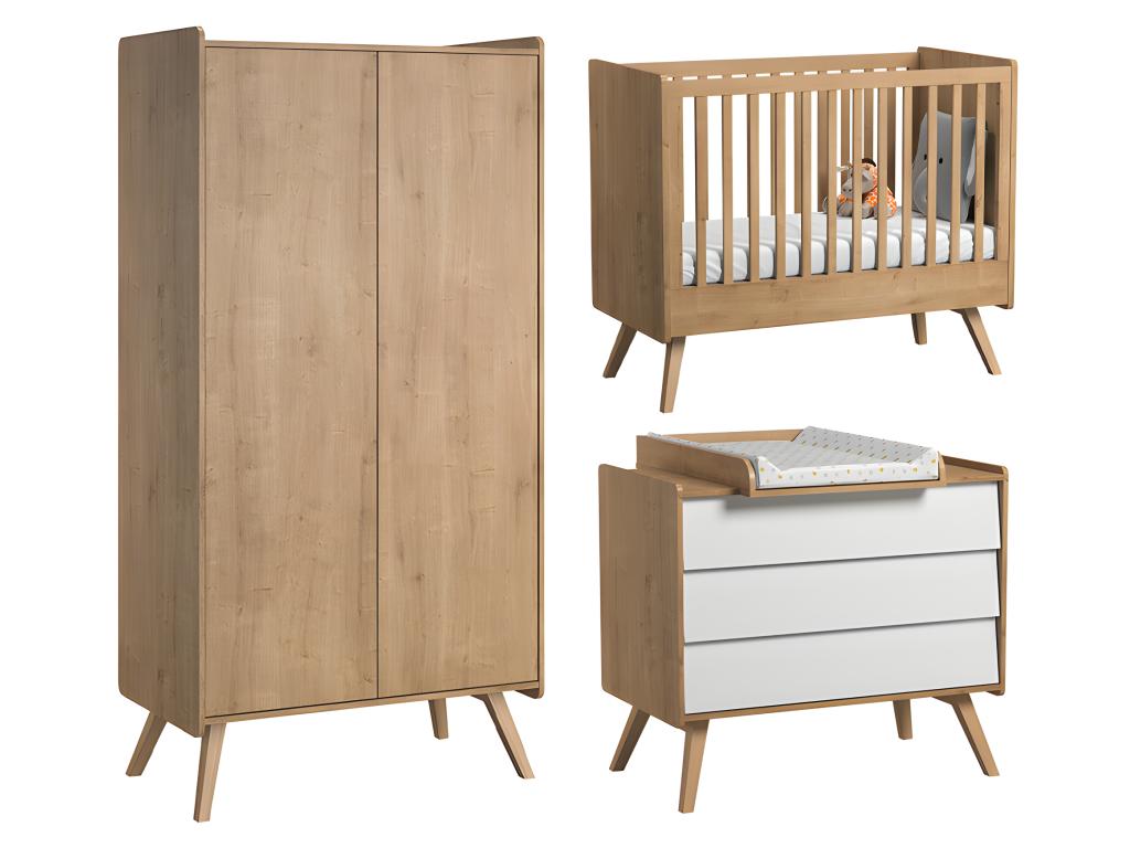 Lit - Commode 3 - Armoire 2 Blanc