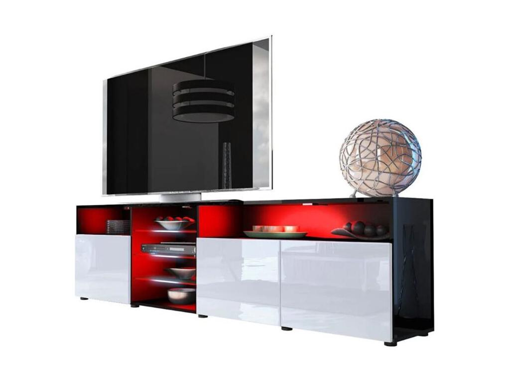 Meuble TV 200 cm noir mat et éclairage LED RGB blanc - Article
