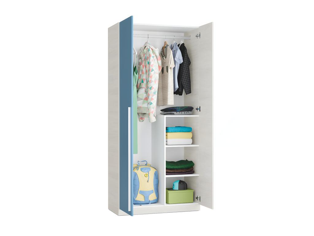 Armoire avec 2 compartiments blancs/bleus - Dimensions 200 x 90 x 52 cm